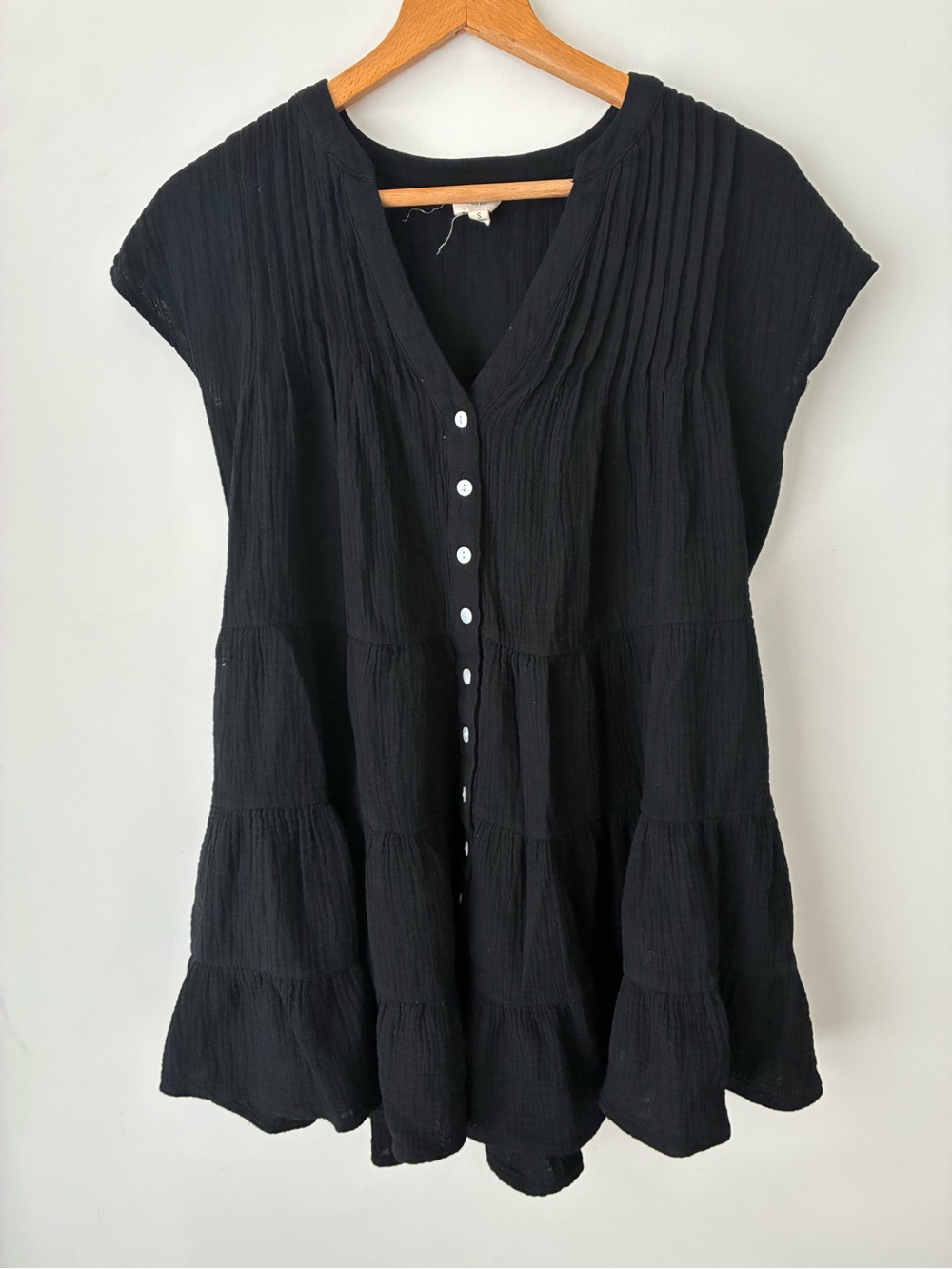 Marea by Liz Joy Women’s Small Black Cotton Gauze Tiered Mini Dress